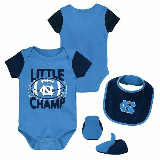 Outerstuff Newborn & Infant Carolina Blue/Navy North Carolina Tar Heels Little Champ Three-Piece Bodysuit Bib & Booties Set 4 Outerstuff Newborn & Infant Carolina Blue/Navy North Carolina Tar Heels Little Champ Three-Piece Bodysuit Bib & Booties Set - Image 2