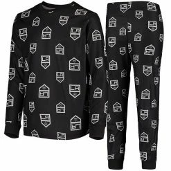 Outerstuff Youth Black Los Angeles Kings Allover Print Long Sleeve T-Shirt And Pants Sleep Set