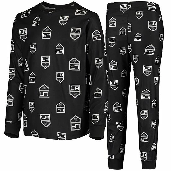 Outerstuff Youth Black Los Angeles Kings Allover Print Long Sleeve T-Shirt And Pants Sleep Set 4 Outerstuff Youth Black Los Angeles Kings Allover Print Long Sleeve T-Shirt And Pants Sleep Set - Image 2