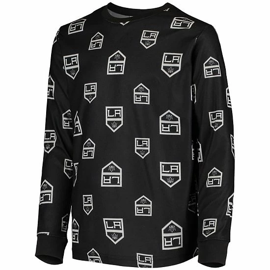 Outerstuff Youth Black Los Angeles Kings Allover Print Long Sleeve T-Shirt And Pants Sleep Set 5 Outerstuff Youth Black Los Angeles Kings Allover Print Long Sleeve T-Shirt And Pants Sleep Set - Image 3