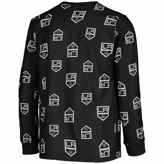 Outerstuff Youth Black Los Angeles Kings Allover Print Long Sleeve T-Shirt And Pants Sleep Set 6 Outerstuff Youth Black Los Angeles Kings Allover Print Long Sleeve T-Shirt And Pants Sleep Set - Image 4
