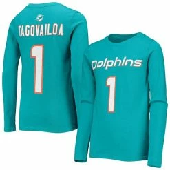 Outerstuff Youth Tua Tagovailoa Aqua Miami Dolphins Mainliner Player Name & Number Long Sleeve T-Shirt
