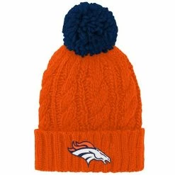 Outerstuff Girls Youth Orange Denver Broncos Team Cable Cuffed Knit Hat With Pom
