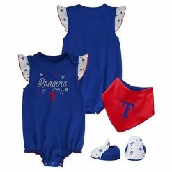Outerstuff Girls Newborn & Infant Blue Texas Rangers Three-Piece Bodysuit Bib & Bootie Set