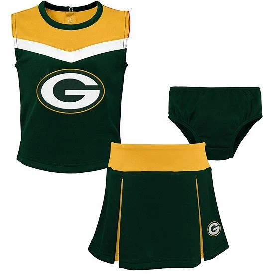 Outerstuff Girls Toddler Green/Gold Green Bay Packers Two-Piece Spirit Cheerleader Set With Bloomers 3 Outerstuff Girls Toddler Green/Gold Green Bay Packers Two-Piece Spirit Cheerleader Set With Bloomers