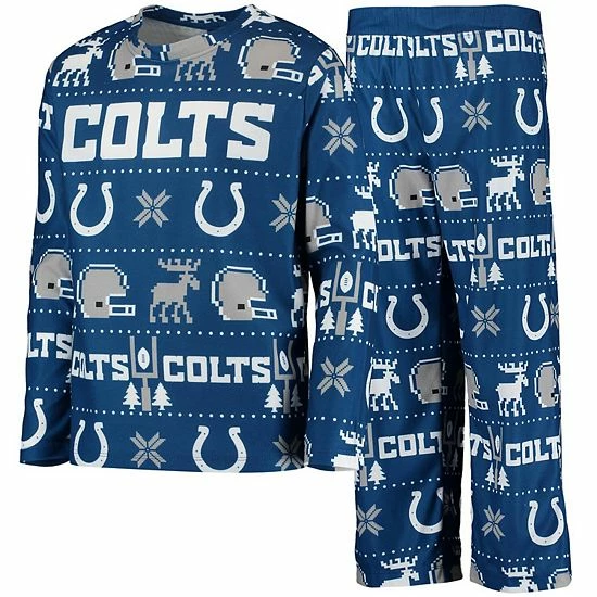 Outerstuff Youth Royal Indianapolis Colts Logo Allover Print Long Sleeve T-Shirt & Pants Holiday Pajamas Sleep Set 4 Outerstuff Youth Royal Indianapolis Colts Logo Allover Print Long Sleeve T-Shirt & Pants Holiday Pajamas Sleep Set - Image 2