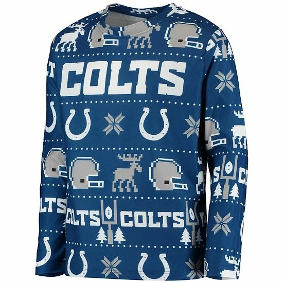 Outerstuff Youth Royal Indianapolis Colts Logo Allover Print Long Sleeve T-Shirt & Pants Holiday Pajamas Sleep Set 5 Outerstuff Youth Royal Indianapolis Colts Logo Allover Print Long Sleeve T-Shirt & Pants Holiday Pajamas Sleep Set - Image 3