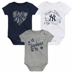 Outerstuff Girls Newborn & Infant Navy/White/Heathered Gray New York Yankees 3-Pack Batter Up Bodysuit Set