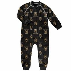 Outerstuff Toddler Black Vegas Golden Knights Team Print Raglan Sleeve Full-Zip Jumper Pajamas