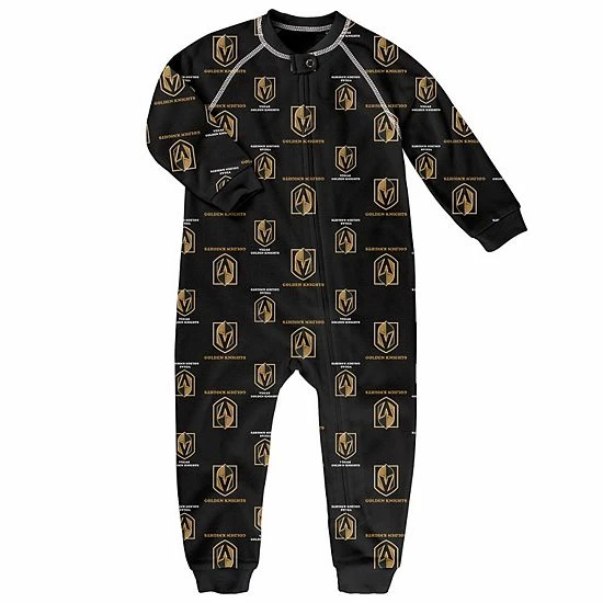 Outerstuff Toddler Black Vegas Golden Knights Team Print Raglan Sleeve Full-Zip Jumper Pajamas 3 Outerstuff Toddler Black Vegas Golden Knights Team Print Raglan Sleeve Full-Zip Jumper Pajamas
