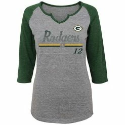 Outerstuff Women's Juniors Aaron Rodgers Heathered Gray/Green Green Bay Packers Over The Line Player Name & Number Tri-Blend 3/4-Sleeve V-Notch T-Shirt
