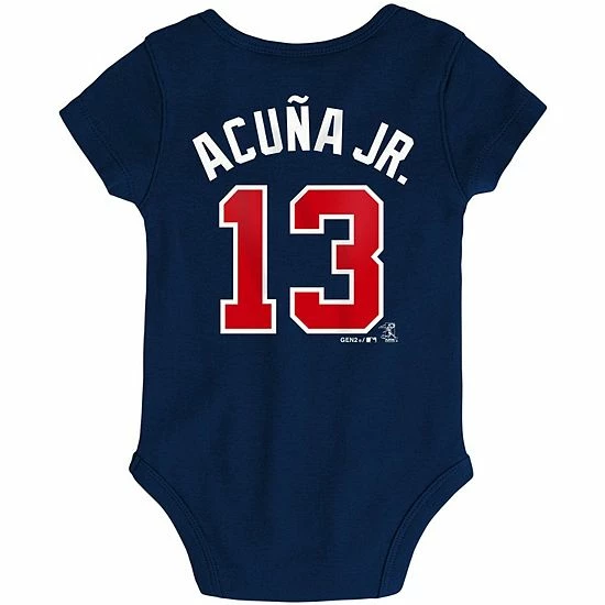 Outerstuff Newborn & Infant Ronald Acuna Jr. Navy Atlanta Braves Slugger Name & Number Bodysuit 5 Outerstuff Newborn & Infant Ronald Acuna Jr. Navy Atlanta Braves Slugger Name & Number Bodysuit - Image 3