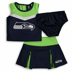 Outerstuff Girls Toddler College Navy/Neon Green Seattle Seahawks Two-Piece Spirit Cheerleader Set With Bloomers