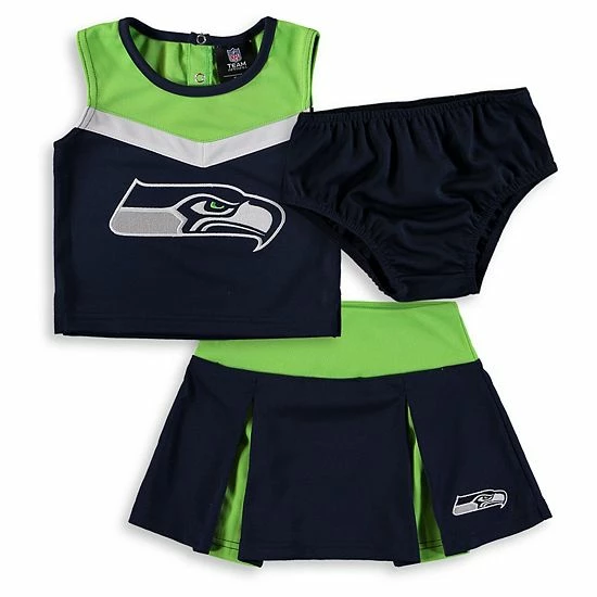 Outerstuff Girls Toddler College Navy/Neon Green Seattle Seahawks Two-Piece Spirit Cheerleader Set With Bloomers 3 Outerstuff Girls Toddler College Navy/Neon Green Seattle Seahawks Two-Piece Spirit Cheerleader Set With Bloomers