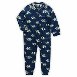 Outerstuff Toddler Navy Nashville Predators Team Print Raglan Sleeve Full-Zip Jumper Pajamas
