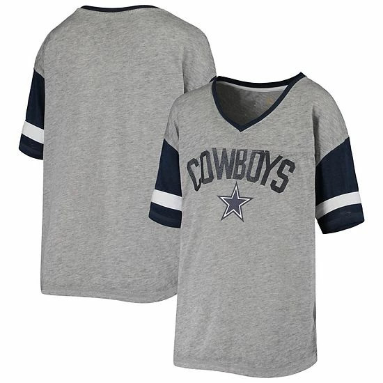 Outerstuff Junior's Heathered Gray/Navy Dallas Cowboys Let's Huddle Burnout V-Neck T-Shirt 4 Outerstuff Junior's Heathered Gray/Navy Dallas Cowboys Let's Huddle Burnout V-Neck T-Shirt - Image 2