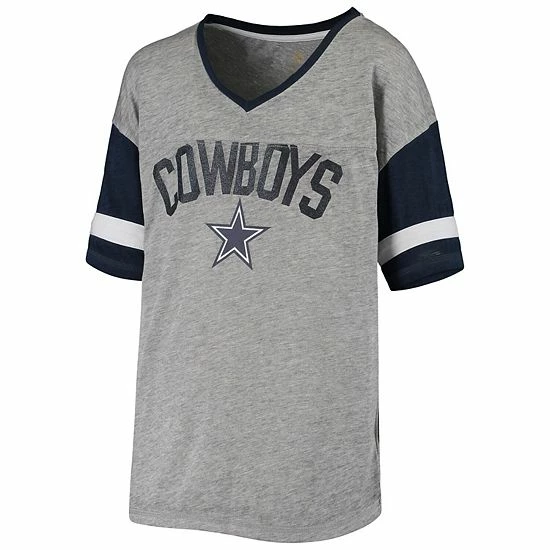 Outerstuff Junior's Heathered Gray/Navy Dallas Cowboys Let's Huddle Burnout V-Neck T-Shirt 5 Outerstuff Junior's Heathered Gray/Navy Dallas Cowboys Let's Huddle Burnout V-Neck T-Shirt - Image 3