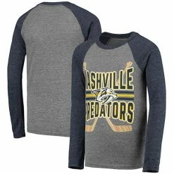 Outerstuff Youth Heathered Gray/Heathered Navy Nashville Predators Square Up Raglan Tri-Blend Long Sleeve T-Shirt -Outerstuff shop unnamed file 9625