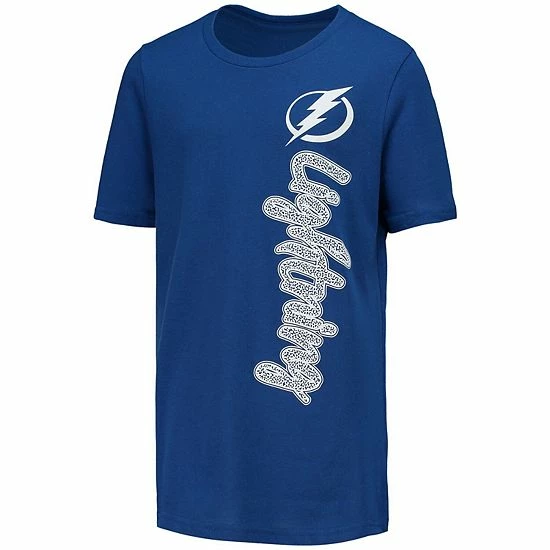 Outerstuff Girls Youth Blue Tampa Bay Lightning Chenille Script T-Shirt 5 Outerstuff Girls Youth Blue Tampa Bay Lightning Chenille Script T-Shirt - Image 3