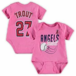 Outerstuff Girls Newborn & Infant Mike Trout Pink Los Angeles Angels Baby Slugger Name & Number Bodysuit