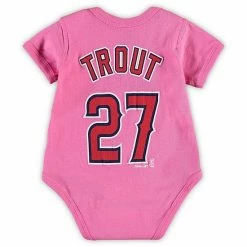 Outerstuff Girls Newborn & Infant Mike Trout Pink Los Angeles Angels Baby Slugger Name & Number Bodysuit -Outerstuff shop unnamed file 9741