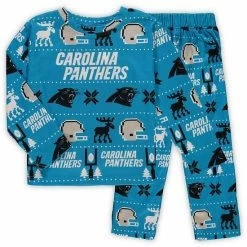 Outerstuff Preschool Blue Carolina Panthers Allover Print Long Sleeve T-Shirt & Pants Holiday Pajamas Sleep Set -Outerstuff shop unnamed file 9773