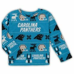 Outerstuff Preschool Blue Carolina Panthers Allover Print Long Sleeve T-Shirt & Pants Holiday Pajamas Sleep Set -Outerstuff shop unnamed file 9774