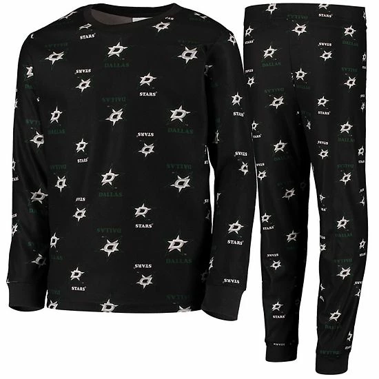 Outerstuff Youth Black Dallas Stars Allover Print Long Sleeve T-Shirt And Pants Sleep Set 3 Outerstuff Youth Black Dallas Stars Allover Print Long Sleeve T-Shirt And Pants Sleep Set