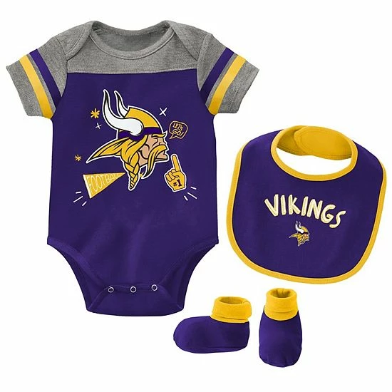 Outerstuff Newborn & Infant Purple Minnesota Vikings Tackle Bodysuit Bib & Booties Set 3 Outerstuff Newborn & Infant Purple Minnesota Vikings Tackle Bodysuit Bib & Booties Set