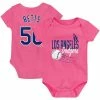 Outerstuff Girls Newborn & Infant Mookie Betts Pink Los Angeles Dodgers Baby Slugger Name & Number Bodysuit