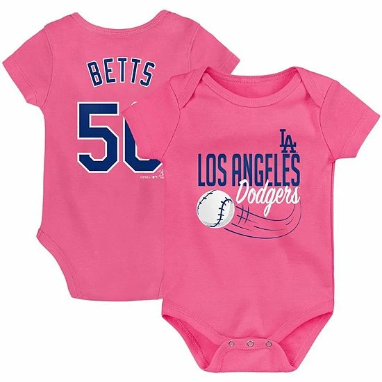 Outerstuff Girls Newborn & Infant Mookie Betts Pink Los Angeles Dodgers Baby Slugger Name & Number Bodysuit 4 Outerstuff Girls Newborn & Infant Mookie Betts Pink Los Angeles Dodgers Baby Slugger Name & Number Bodysuit - Image 2