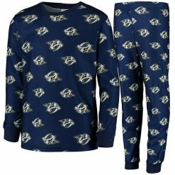 Alternative view of Outerstuff Youth Navy Nashville Predators Allover Print Long Sleeve T-Shirt And Pants Sleep Set